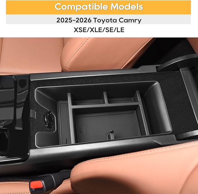 LFOTPP Center Console Organizer Tray for 2025-2026 Toyota Camry (XSE/XLE/SE/LE), ABS Armrest Storage Box Insert, Non-Slip Waterproof Car Accessories