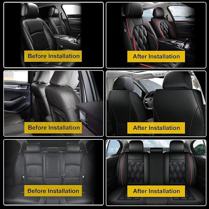 AOMSAZTO 2 Front Seat Custom Fit for Honda Ridgeline 2006-2025,Waterproof Faux Leather Automotive Cushion Covers Seat Protector,Airbag Compatible (2 Seats Black&Red) Truck Seat Covers