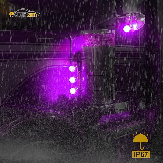 Partsam 1Pc Dual Revolution LED Watermelon Light, Amber Turn Signal and Marker to Purple Auxiliary Light for Truck, Surface Mount, with Stainless Steel Bezel