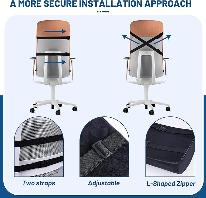 QUTOOL Seat Cushion and Lumbar Support Set for Office Chair – Supports Lower Back & Hips for Long Sitting Comfort, Helps Maintain a Comfortable Sitting Position, Ergonomic Memory Foam, Washable Cover