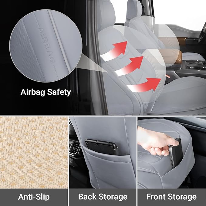Coverland Custom Fit Car Seat Covers for Car Compatible with [Accord, Camry, Malibu, Focus, Taurus, Yaris, Golf] Premium Waterproof Non-Slip Interior Seat Protector [Front Gray- Size Chart A21]