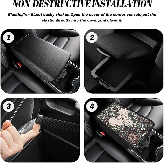 Boho Mandala and Elephant Print Center Console Covers for Cars Lightweight Armrest Cover for Car Washable Car Armrest Cushion Universal for Most Vehicle SUV Truck