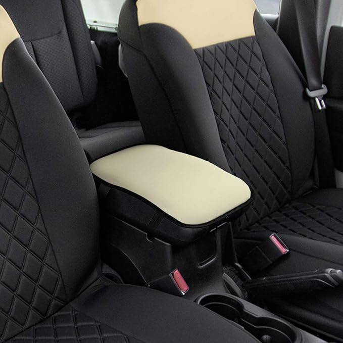 FH Group Neosupreme Beige Flat Pattern Center Console Pad – Water-Resistant Armrest Cover Protector for Cars, SUVs & Trucks
