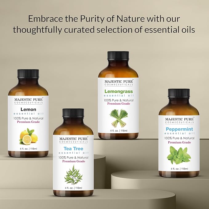 Majestic Pure Essential Oil with Glass Dropper - 100% Pure and Natural - Essential Oils for Diffuser, Aromatherapy, Soap and Candle Making, Eucalyptus Essential Oil, Eucalyptus Oil, 4 Fl Oz