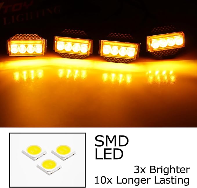 iJDMTOY 4pc Amber Lens Full LED Front Grille Clearance Light Kit Compatible with Toyota 2018-2021 Tundra w/Honeycomb, Non-TRD, Non-Horizontal Beam Grille
