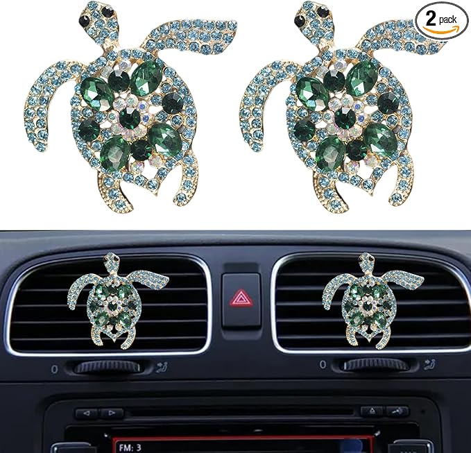 Car Air Freshener Women Car Vent Clips Decorations 2 PCS Cute Sea Turtles Car Interior Accessories Car Vent Diffuser (Diamond Green Turtle, 2 inch)