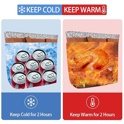 CIVJET Insulated Reusable Tote Bag for Grocery Shopping for Women/Men, Pizza/Food Delivery Bag to Keep Food Cold/Hot for Commercial Delivery Services, Cooler bags for Travel/Beach/Picnic, Cow Print