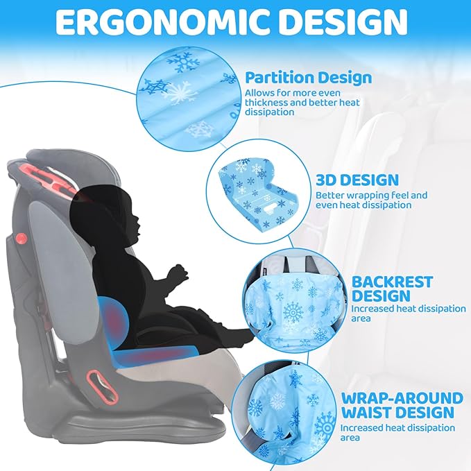 Orzbow Car Seat Cooling Pad with Insulated Bag, Gel Car Seat Cooler Pad for Babies, Toddler, Infant, Portable Cooling Mat for Strollers and Carseats, Keep Baby Cool in Summer, Blue