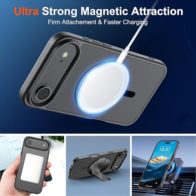 SUPFINE Magnetic for iPhone Air Case (Compatible with MagSafe)(Military Grade Drop Protection) Slim Translucent Matte Shockproof with Anti-Fingerprint Phone Cover for 17 Air, Black