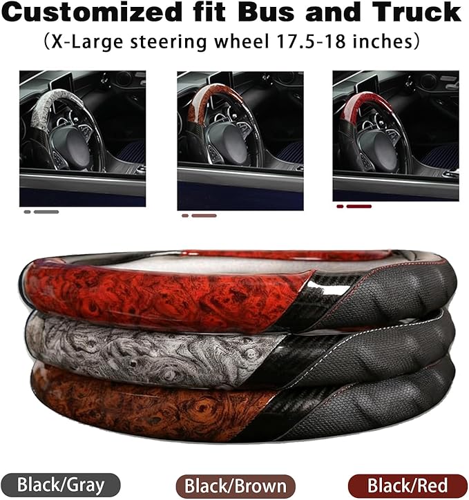 Heavy Duty Truck Steering Wheel Cover 17.5-18 Inch, Carbon Fiber with Anti-Slip Grip, X-Large Wheel Protector for Commercial Semi-Trucks, Buses and RVs (Gray/Black)