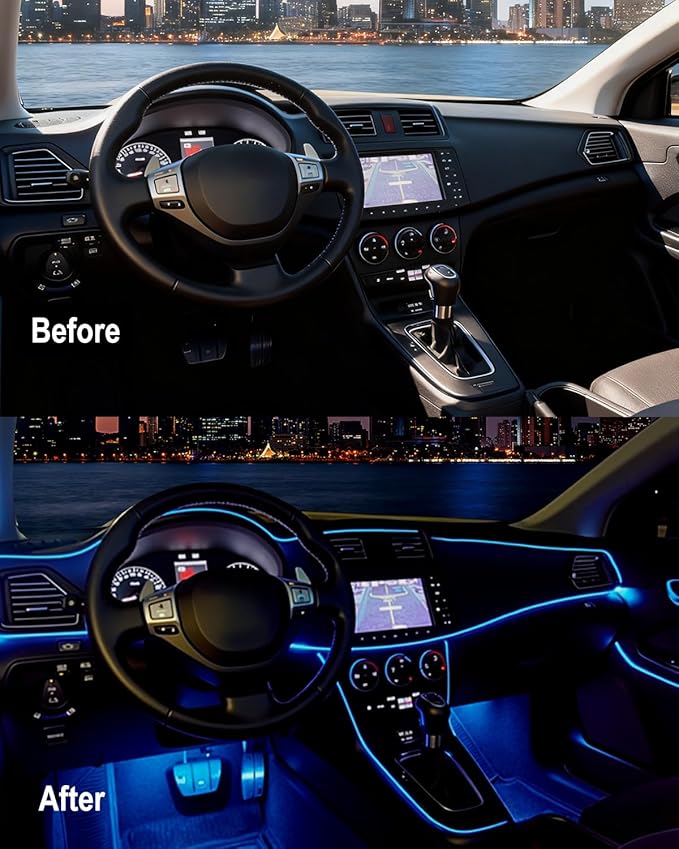 Interior Car LED Strip Lights, 5M 16FT Ambient Lighting Kits, Button Switch & APP Bluetooth Control, Music Sync Fiber Optic Cars Interior Neon Light Strip, USB 5V for Car Inside Decoration