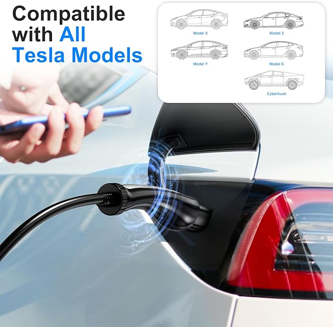 Tesla (NACS) Electric Vehicle Charging Station 48 Amp with App Control - Level 2 EV Charger (240V) Hardwired Compatible with All Tesla Models S/3/X/Y