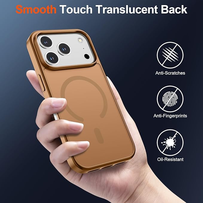 SUPFINE Magnetic for iPhone 17 Pro Case (Compatible with MagSafe)(Military Grade Drop Protection) Translucent Matte Shockproof with Anti-Fingerprint Phone Cover,Brown