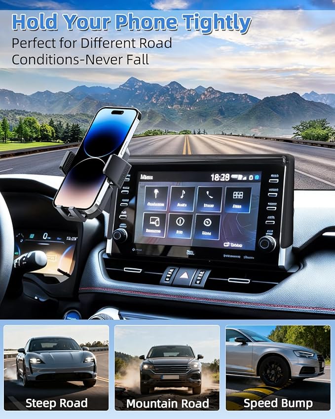 PZK Car Phone Mount for Toyota RAV4 2019-2025 Hybrid LE/XLE/Premium Accessories 7/8-Inch Screen 360° Rotation Smart Phone Cradles Auto Lock Cell Phone Holder Not Affect Air Vent (Not Fit 9/10.5 inch)