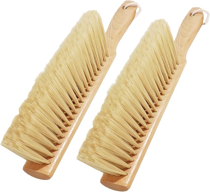 Soft Bristle Hand Broom Wooden Handle Foxtail Bench Brush for Furniture Bed Sofa Fireplace Ash Cleaning, 14 Inch Long (2pcs Yellow)