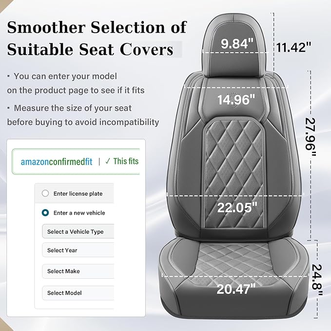 Coverado Car Seat Covers, Front Seat Cover, 2 Pack Luxury Faux Leather Seat Covers for Cars, Waterproof Car Seat Protector, Gray Car Seat Cover, Universal Car Seat Protectors Fit for Most Cars