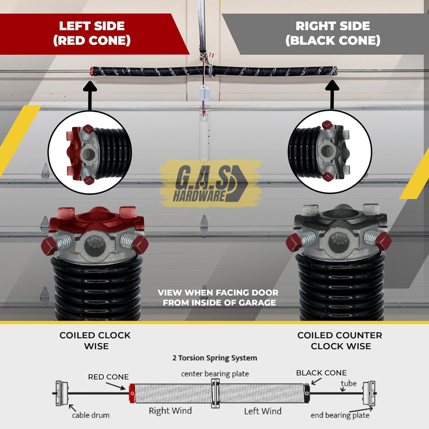 Garage Door Torsion Springs 273x2x35 Includes 1” Steel Bearing, Gloves, and Winding Bars for Left and Right Side of Garage Door Precision E-Coating 5-Year Warranty Minimum 30,000 Cycles (Pair)
