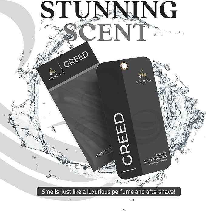 9PCS Greed Disposable Air Fresheners for Men | Long Lasting Car Air Freshener with Greed Fragrance | Lasts for 2 Weeks | Strong Car Perfume with Odour Eliminating Technology | by Perfa