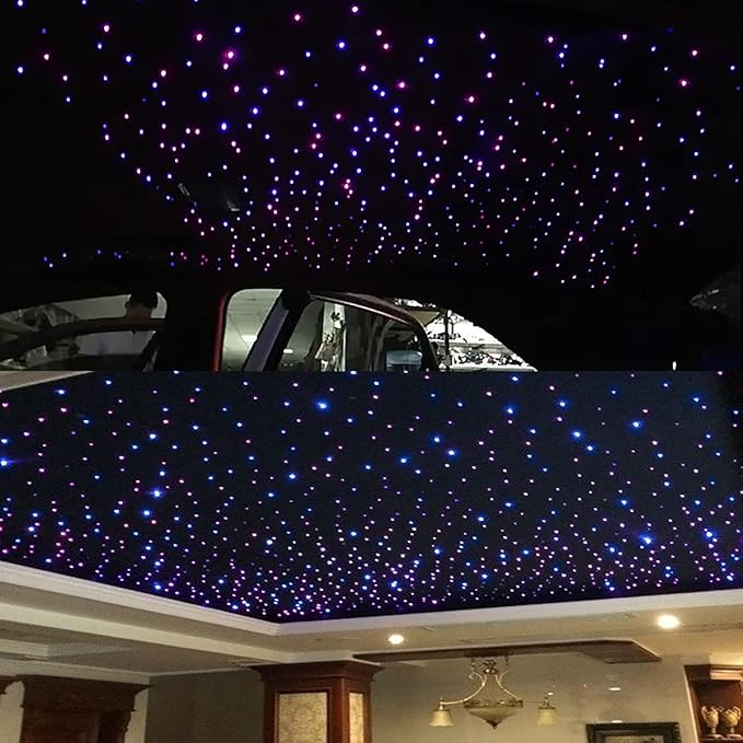AKEPO 2 Light Color 32W Dual-Head RGBW Music Activated Fiber Optic Lights, 670pcs of Mixed Optical Fibers in 13.1ft+ Small APP Control Fiber Optic Star Ceiling Light Kit for Car Headliner Star/Home