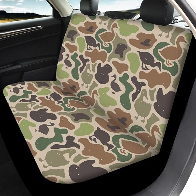 KEIAHUAN Car Seat Covers Front Seat Cover and Split Rear Bench Seat Covers Set of 4 Green Duck Camo Hunting Automotive Accessories Fits Most Truck SUV Vans