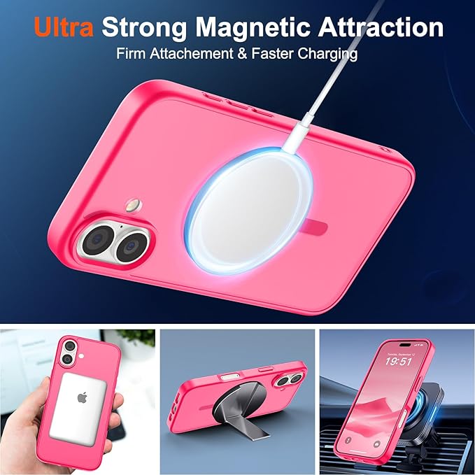 SUPFINE Magnetic for iPhone 17 Case (Compatible with MagSafe)(Military Grade Drop Protection) Translucent Matte Shockproof with Anti-Fingerprint Phone Cover,Hot Pink