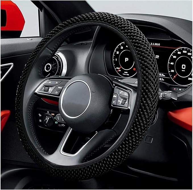 Elastic Steering Wheel Cover, 15"×15" Breathable Ice Silk Steering Wheel Protector, Universal Auto Wheel Wrap Anti-Slip Soft Cover for Ultimate Comfort, Car Accessories (Black)
