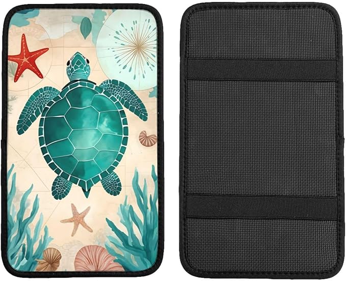 Universal Car Center Console Cushion Pad, Chubby Sea Turtle Soft Waterproof Car Center Console Cover Auto Armrest Seat Box Cover Protector for Most Vehicle SUV Truck Car