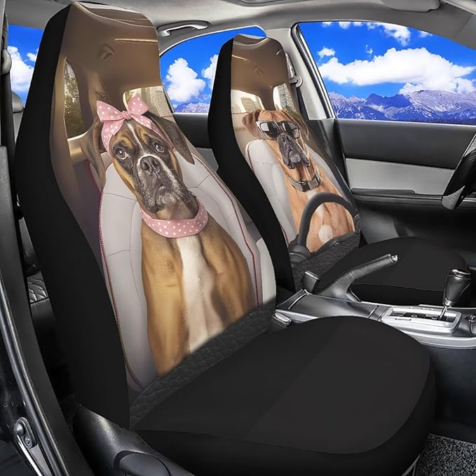 Boxer Dog Car Seat Cover Front Seats Only,Soft Bucket Seat Covers Decorative Saddle Blanket Cushion Cover Universal Fits Most Vehicles,Trucks,SUVs,Vans