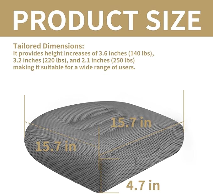 ESMING Car Booster Seat Cushion with Adjustable Height for Short Drivers, Tailbone Pain Relief, Breathable Mesh Memory Foam for Truck SUV Office Chair 15.7x15.7x4.7 Inches - Gray