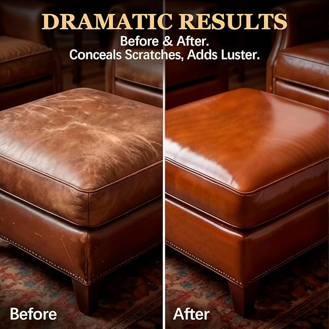 Furniture & Leather Repair Salve with Brush, Wood, Vinyl, Leather, Polisher, Cleaner and Conditioner for Furniture, Saddle, Moisturizer, Restorer for Car Seat, Couch, Shoe, Purse, Boot - 8oz