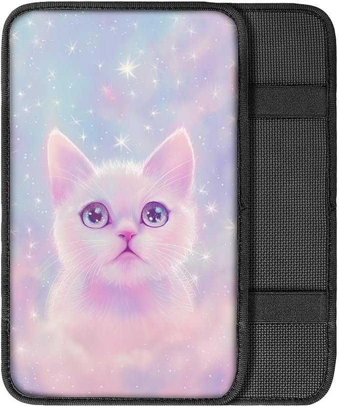 Dreaweet Car Armrest Cover Universal Center Console Cover Pad for Cars SUV Trucks Sedan Soft Comfortable,Cat Car Accessories for Women Girly Interior Cute