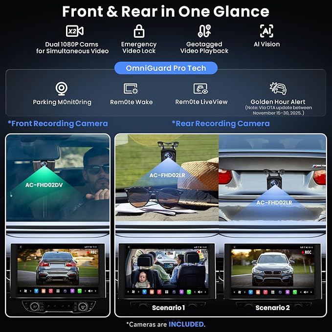 ATOTOZONE X10 12.5" QLED Floating Display Android Car Stereo, Single/Double-DIN, Dual-Cam DVR, AI Vision, Re-Mote LiveView, 7.1.2 Audio, 4V RCA, HDMI in, ADS Protocol, 8G+128G, 4G LTE, Parking Guard