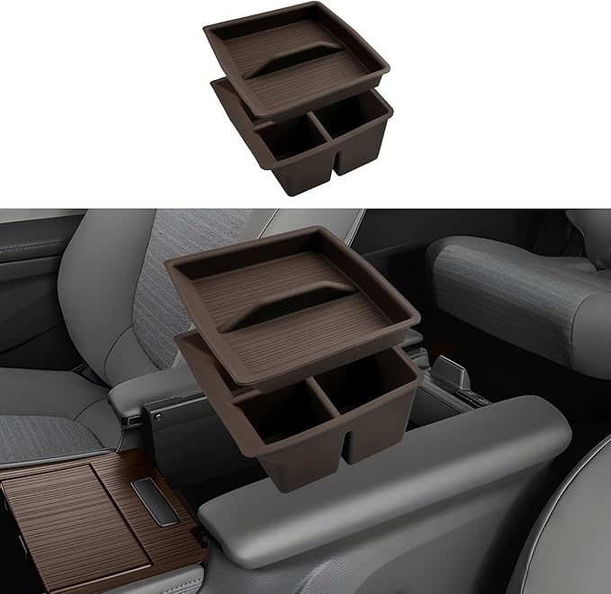 ECOZEN 2026 Toyota Sienna Center Console Organizer - Double-Layer Silicone Center Console Armrest Box Organizer For 2021-2026 Sienna(XLE/XSE/Limited/Platinum/Woodland Edition) Accessories(Brown)