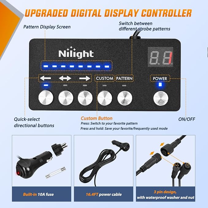 Nilight 2PCS 70 Inch Emergency Strobe Light Strip with Controller 864 LED Green White Running Board Lights Flexible Side Flashing Warning Caution Safety Waterproof for Truck Construction Pickup