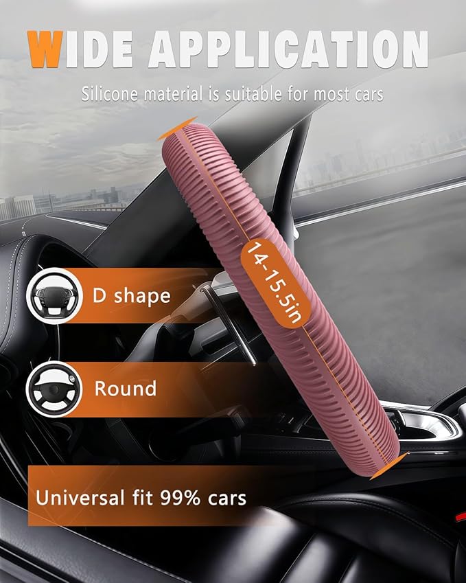 WOCOCN Car Steering Wheel Cover, Thin Anti-Skid Silicone Steering Wheel Cover for Men & Women, Universal Automotive Interior Accessories for Most Cars (Pink)