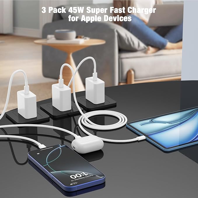45W iPhone 17 16 Pro Max Charger Fast Charging,3Pack USB C Fast Charger Block with Long 10/10/6FT C to C Cable for Apple 17 Pro Max/16 Pro/15/iPad 13th,PD Quick Adapter 3.2 for iPhone 17-Yellow