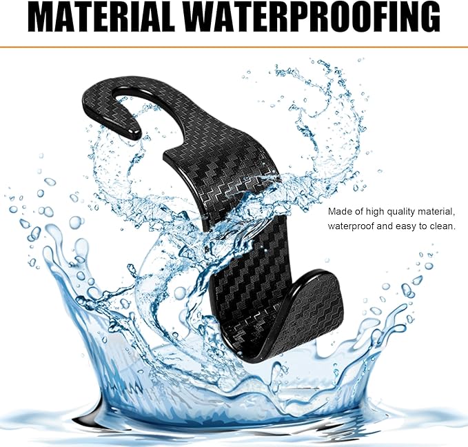 Ziciner 4 PCS Car Seat Headrest Hooks, Backseat Hangers Storage Organizer, Universal Car Accessories for Purse Grocery Bags Coats (Black Carbon Fiber)