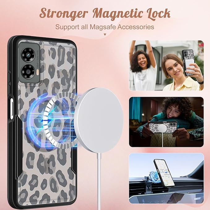 for Moto G 5G 2024 Case - Compatible with MagSafe Women Girls Cute Magnetic Protective Phone Cover Cool Fun Unique Leopard Heavy Duty Shockproof Design for Motorola Moto G 5G 2024 Cases