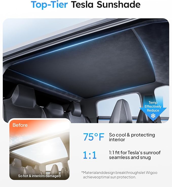 Wigoo Tesla Cybertruck Sunshade Roof [Never Sag, Nano Ice-Crystal Coatings] 3rd-Gen Heat Insulation Glass Roof Sun Shade, Accessories for Tesla Cybertruck 2023~2026, Tesla Interior Black