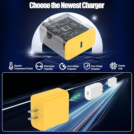 USB C Fast Charger for iPhone 17/ Air/16/15 Pro Max,2Pack 10FT Type C Charger Block & Cable, PD 3.0 Super Fast Charging for iPad Pro MacBook Air/Pro M1/M2, AirPods-Yellow