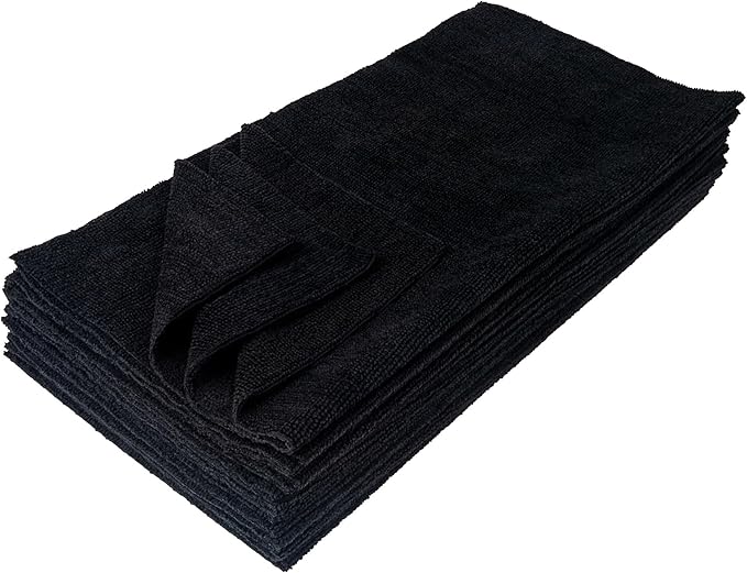 Eurow Ultrasonic Cut 300 GSM Microfiber Cleaning Towels, Streak-Free, Lint-Free, Ultra Absorbent, Scratch-Safe, for Auto Detailing, Home, Kitchen & Multipurpose Use, 16x16, 12-Pack, Black