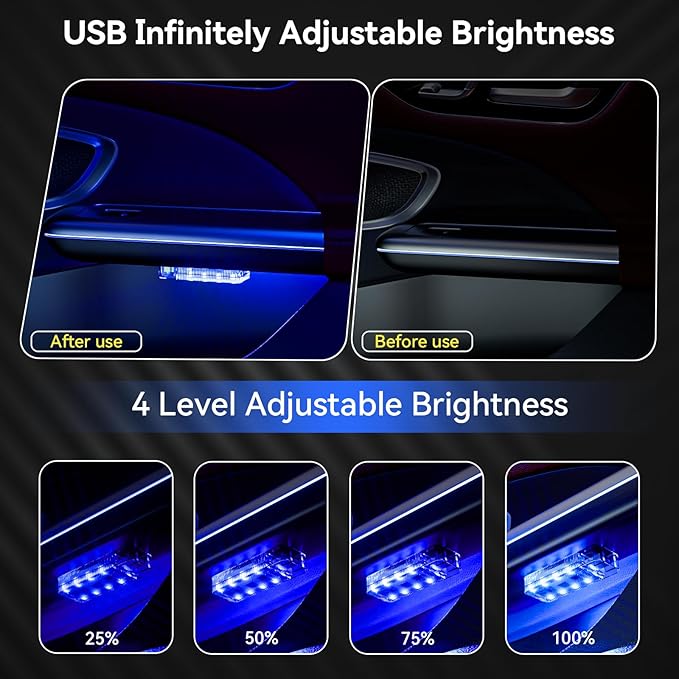 2 PCS Interior Car Lights, Portable Magnetic USB Car Atmosphere Interior Light, 8 High-Brightness LED Beads, Rechargeable Touch-Sensitive Light for Vehicles, Bedrooms, Hallways, Camping(2 Blue)