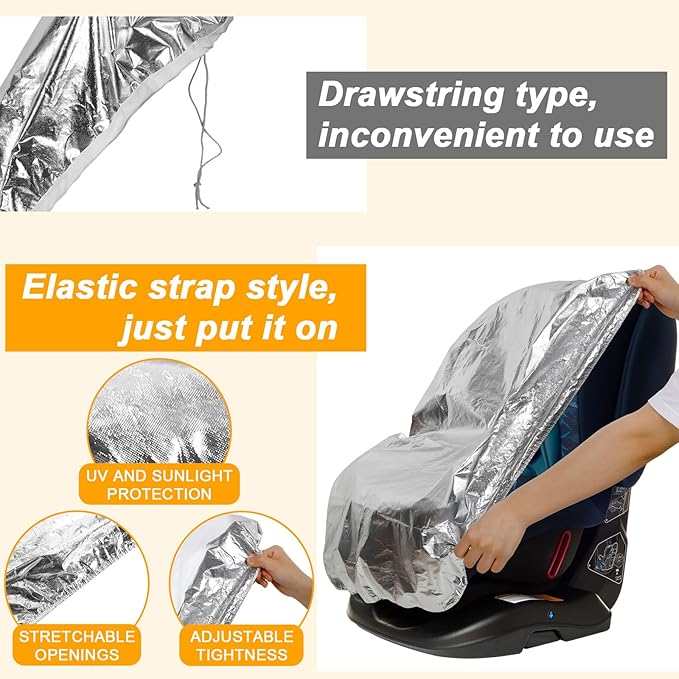 BBTO 2 Pcs Car Seat Sun Shade Covers Baby Car Seat Coolers Protector Reflective Carseat Sunshade Infant Shield Heat UV Sunlight Keep Baby Toddler Child Cool Travel Safety(Classic,Silver)