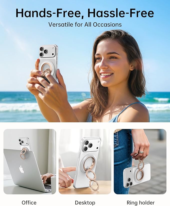 SYNCWIRE for MagSafe Ring Phone Holder, 360° Rotation Magnetic Cell Phone Grip Dual-Sided Magnets Phone Ring Kickstand Compatible with iPhone 17 16 15 14 13 12 Pro Max MagSafe, Android, Samsung etc.