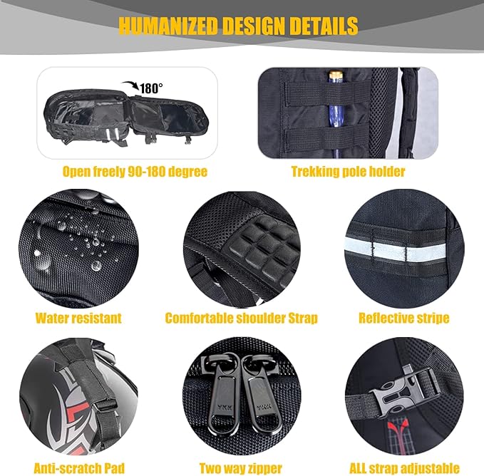 Large Capacity Motorcycle Backpacks for Men, Hiking Backpacks with USB Charging Port Motorcycle Helmet Backpack Cycling Backpack