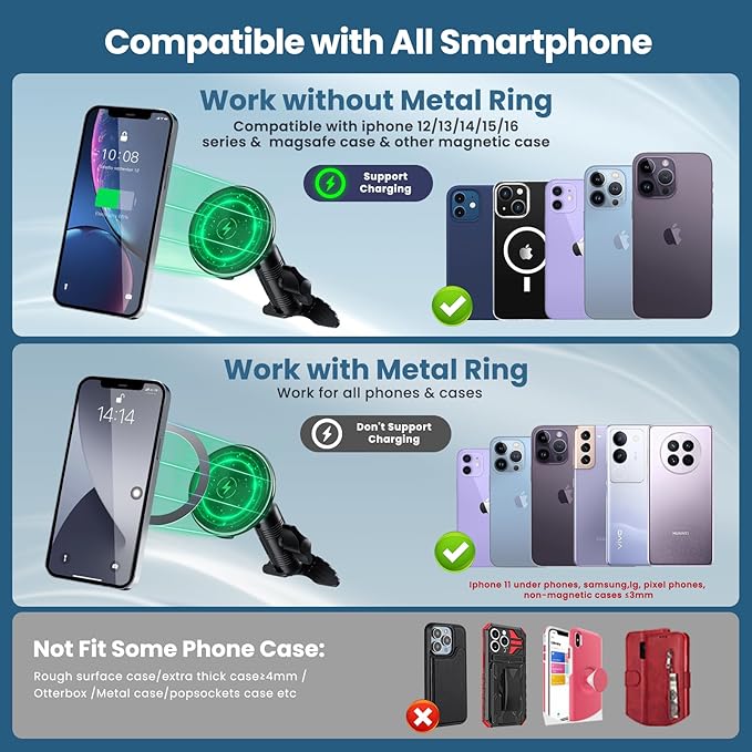 Kaishengyuan Wireless Charger Magnetic Vent Phone Mount Compatible with Tacoma 2016-2023 and 2014-2021 Toyota Tundra, 3rd Gen Tacoma Cell Phone Cradles with 20x Super Strong Magnet Phone Holder