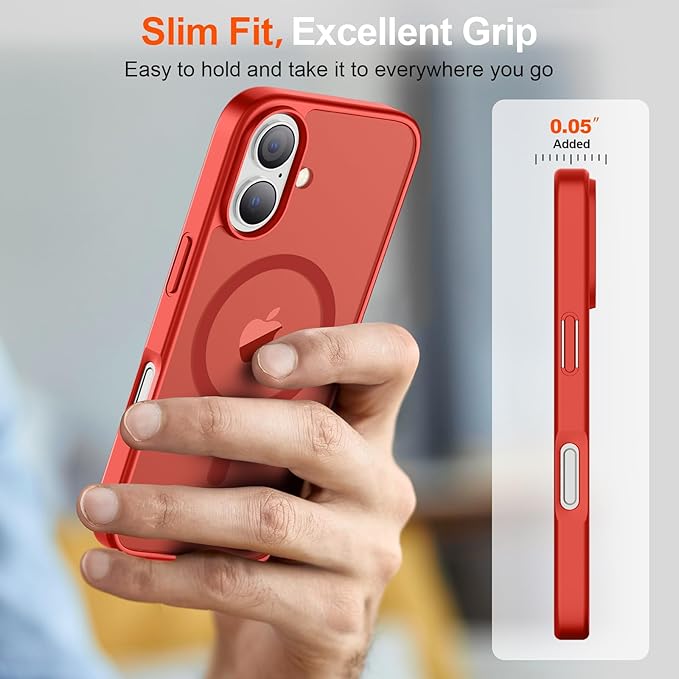 SUPFINE Magnetic for iPhone 17 Case (Compatible with MagSafe)(Military Grade Drop Protection) Translucent Matte Shockproof with Anti-Fingerprint Phone Cover 2025,Red
