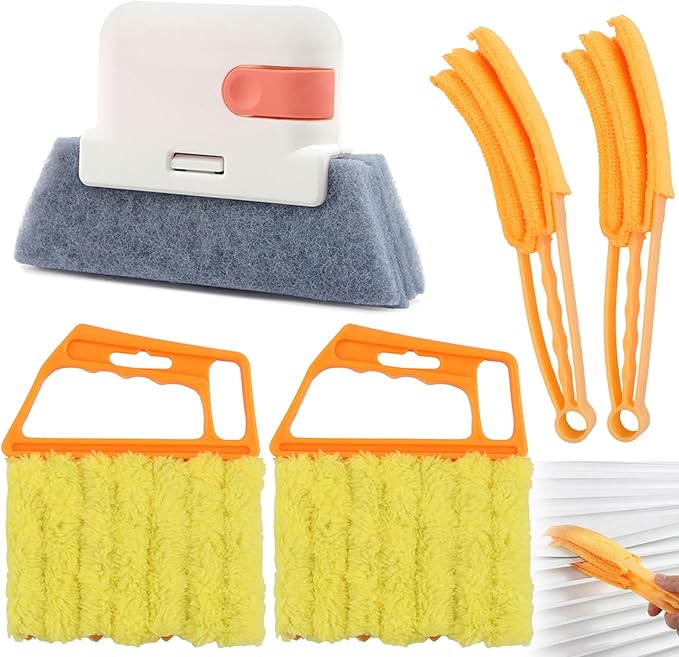5Pcs Window Blind Cleaning Set, Washable 7 Fingers Duster Brush Dusting Cleaner Tool, Blinds Air Conditioner Keyboard Fan Duster Dirt Housekeeping Tool(Yellow,Size:6.3inch)