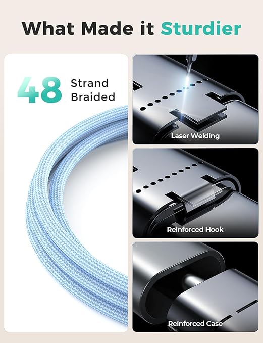 Travel Essentials,3 in 2 USB C Cable for Apple Watch Charger,iPhone Charger,Multi Charging Cable,Cruise Vacation Camping Essentials,Portable for iWatch Series 11-2/Ultra/SE & iPhone 17-12,Car,Blue