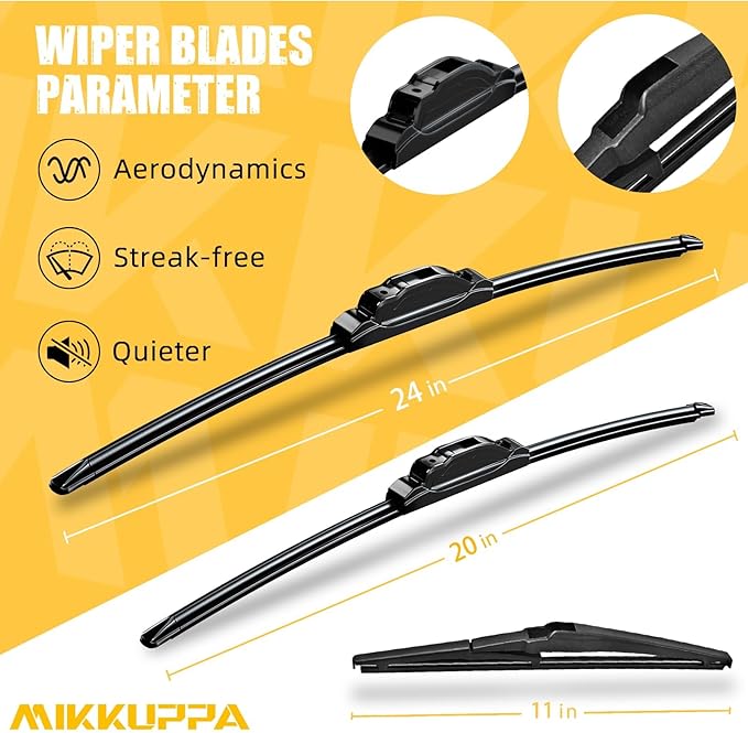 MIKKUPPA 24"+20"+11" Windshield Wiper Blades Replacement for 2011-2015 Kia Sorento, Front & Rear Wiper Blades Set, Durable Stable Quiet All Season (Pack of 3)